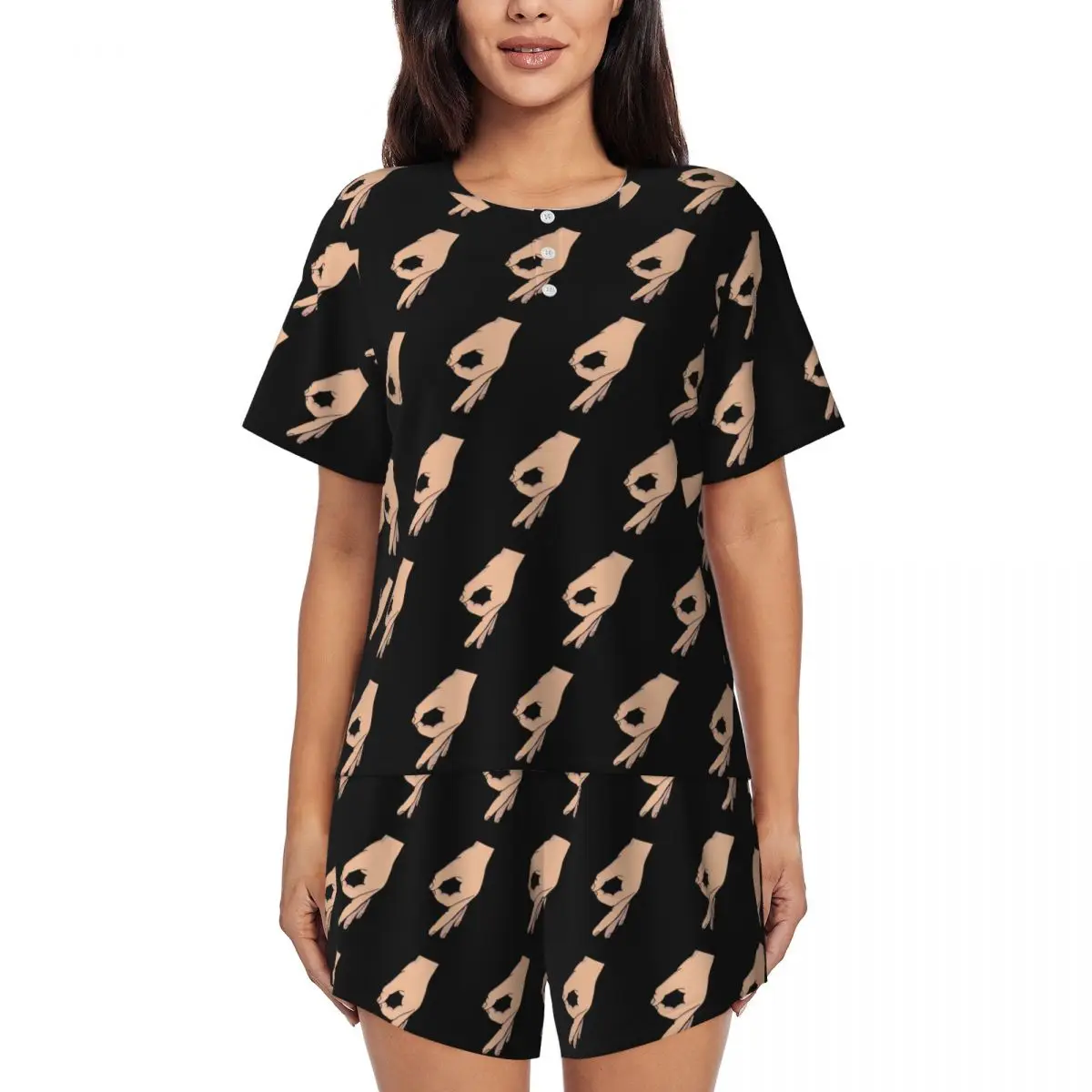 Фото Пижамный комплект для сна с принтом Circle Game Hand Gotcha Meme Made You Look Round Neck, мягкая женская ночная рубашка с коротким рукавом и шортами №1