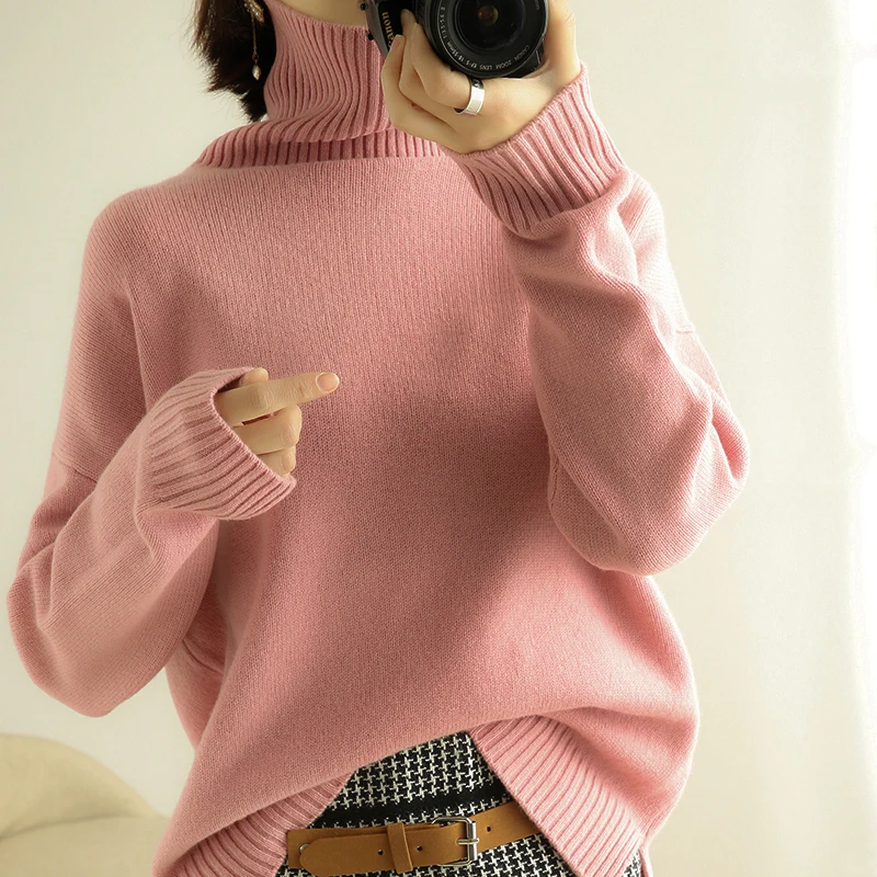Autumn And Winter New High-Neck Cashmere Pullover Sweater 100% Pure Wool Sweater Loose Fashion Korean Knitted Bottoming Shirt
