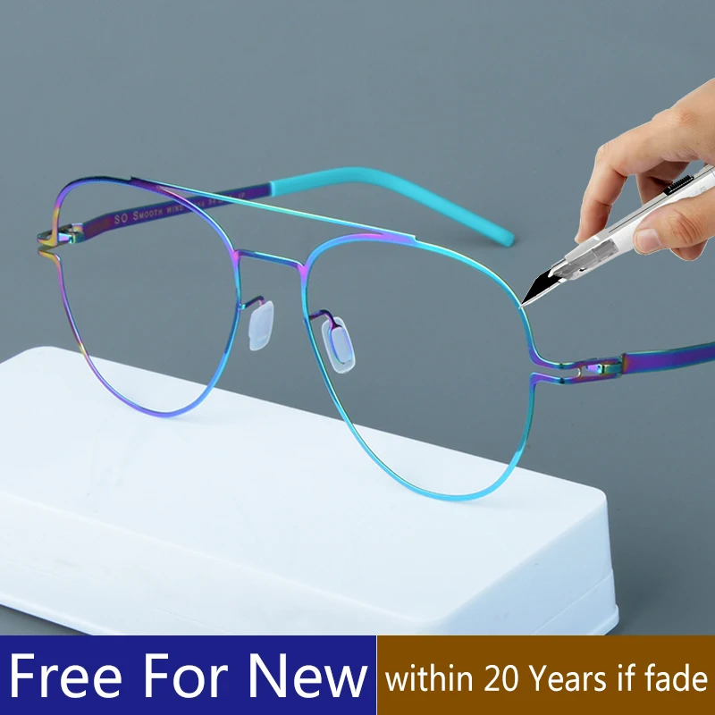 Немецкая брендовая двойная голубая оправа для очков ручной работы без винтов