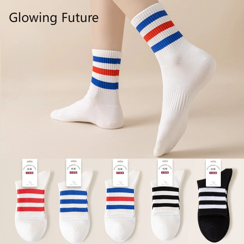 

Fahion Cotton Unisex Socks White Harajuku Breathable Sweat Men Women Sports Sokken Striped Woman Sukka Korean Style Running Sox