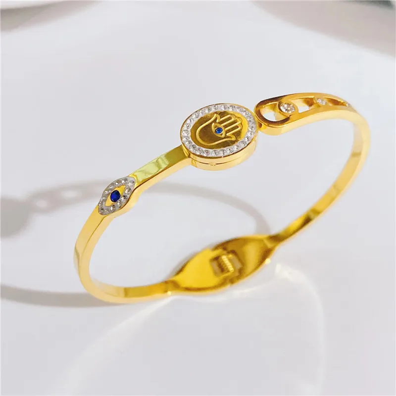 

Hot Sale Classic Lucky Evil Eye Bracelets Enamel Bangle Stainless Steel Gold Color Woman Bracelet Jewelry Wholesale Femme Gift