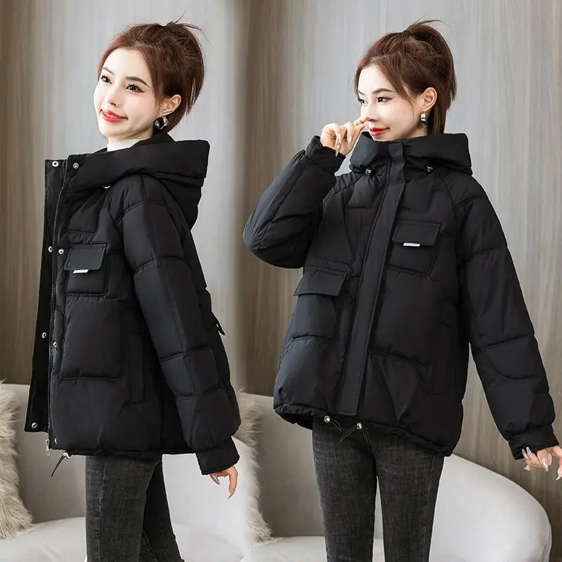 2023 New Women Down Cotton-Padded Jacket Winter Wear Versatile Loose Short Cotton-Padded Jacket Thickened Warm Cotton Coat
