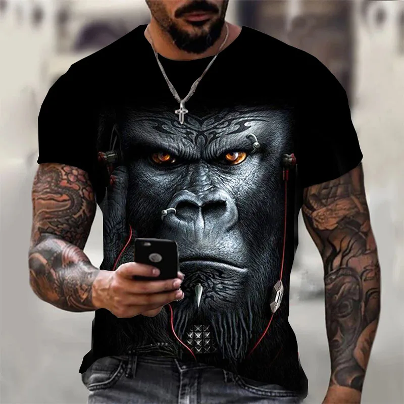 2022 Cool Tide High Street Animal Orangutan T-shirt Men 3d Print Casual Retro Short Sleeve Top Men's Clothing Round Neck T-shirt