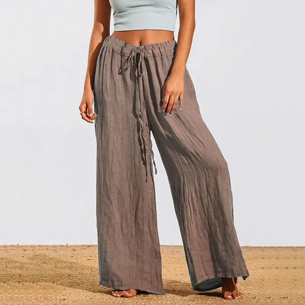 

Drawstring Attractive Pure Color Wide Leg Pants Lace-up Women Trousers Cool Female Clothes