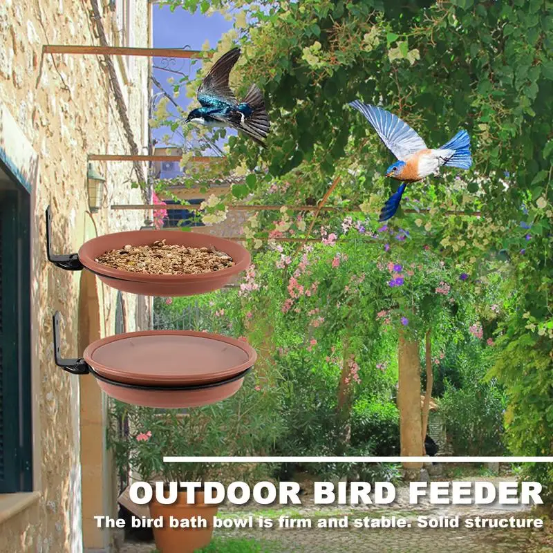 Bowl Tree Mounted 2 Bird Trays For Bird Feeder Bird Bath Bowl Wall Tree Deck Stakes With Iron Bracket