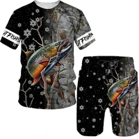 custom 3d fish printed t shirt shorts set men summer carp fishing sportswear tracksuits o neck short sleeve cool men suit