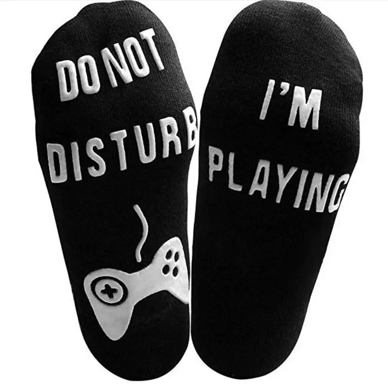 Women Men Unisex Novelty Funny Short Ankle Socks Cotton Anti Slip Rubber Letters Gamer Lovers