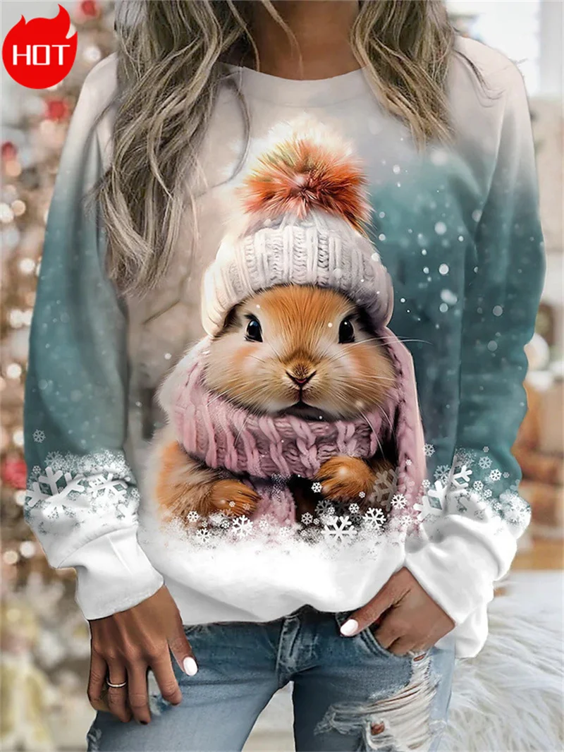 Harajuku 3D Cute Rabbit Printed Sweatshirts Funny Coffee Little Cats Graphic New In Sweaters Women Fashion Crewneck