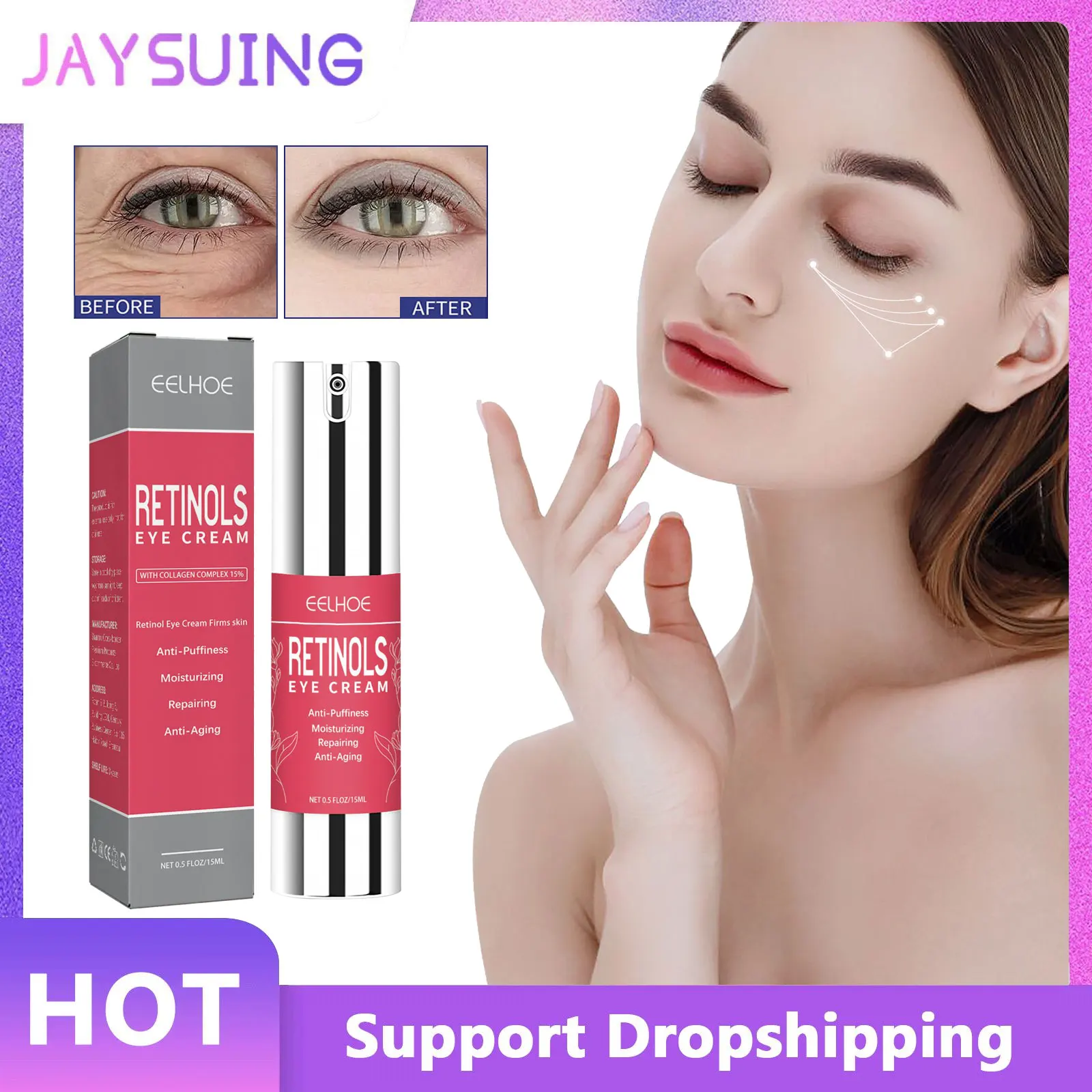

Hydrating Eye Cream Retinol Remove Wrinkles Dark Circles Anti Puffiness Lifting Brightening Beauty Anti Aging Firming Eye Cream