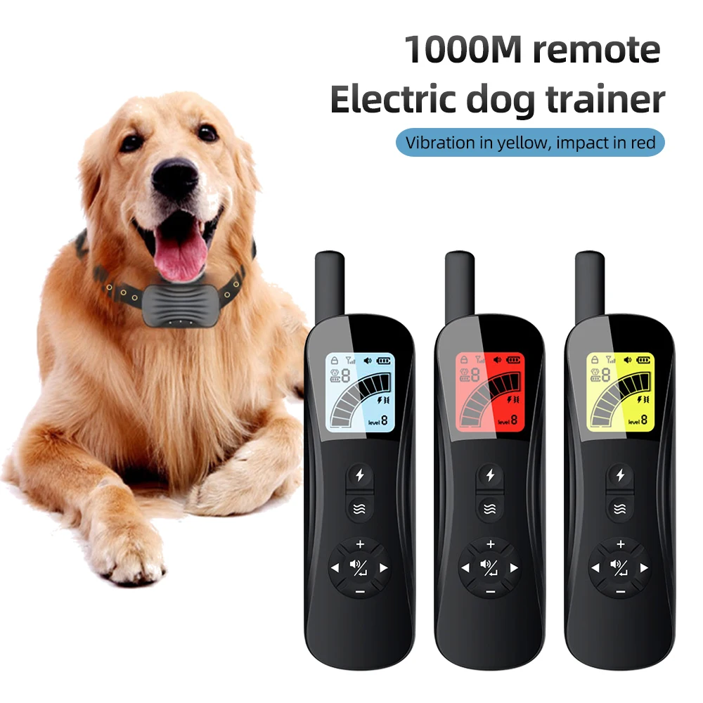 

Ошейник для дрессировки собак, 1000 м, водонепроницаемый электрический ошейник с дистанционным управлением, с ударом, вибрацией, звуком, товары для домашних животных
