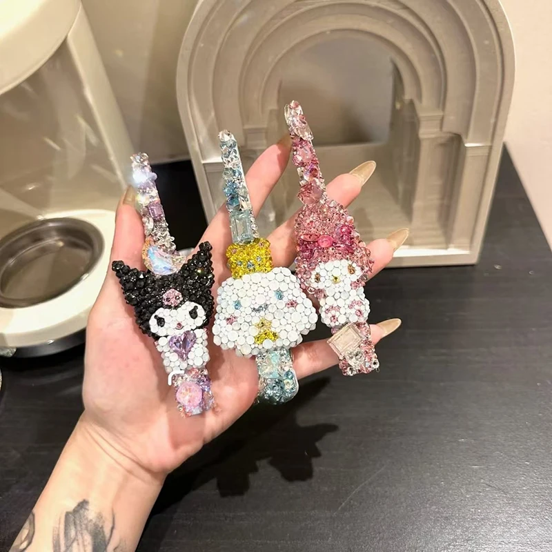 Милая заколка для волос Sanrio в стиле аниме Hello Kitty сверкающие стразы виде одного