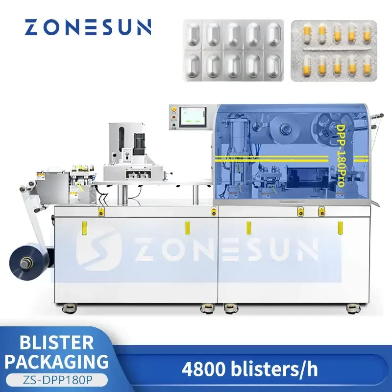 Фото Автоматическая блистерная упаковочная машина ZONESUN ZS-DPP180P для упаковки таблеток, капсул и пилюль в ПВХ/алюминиевую тару с ПЛК-управлением №1