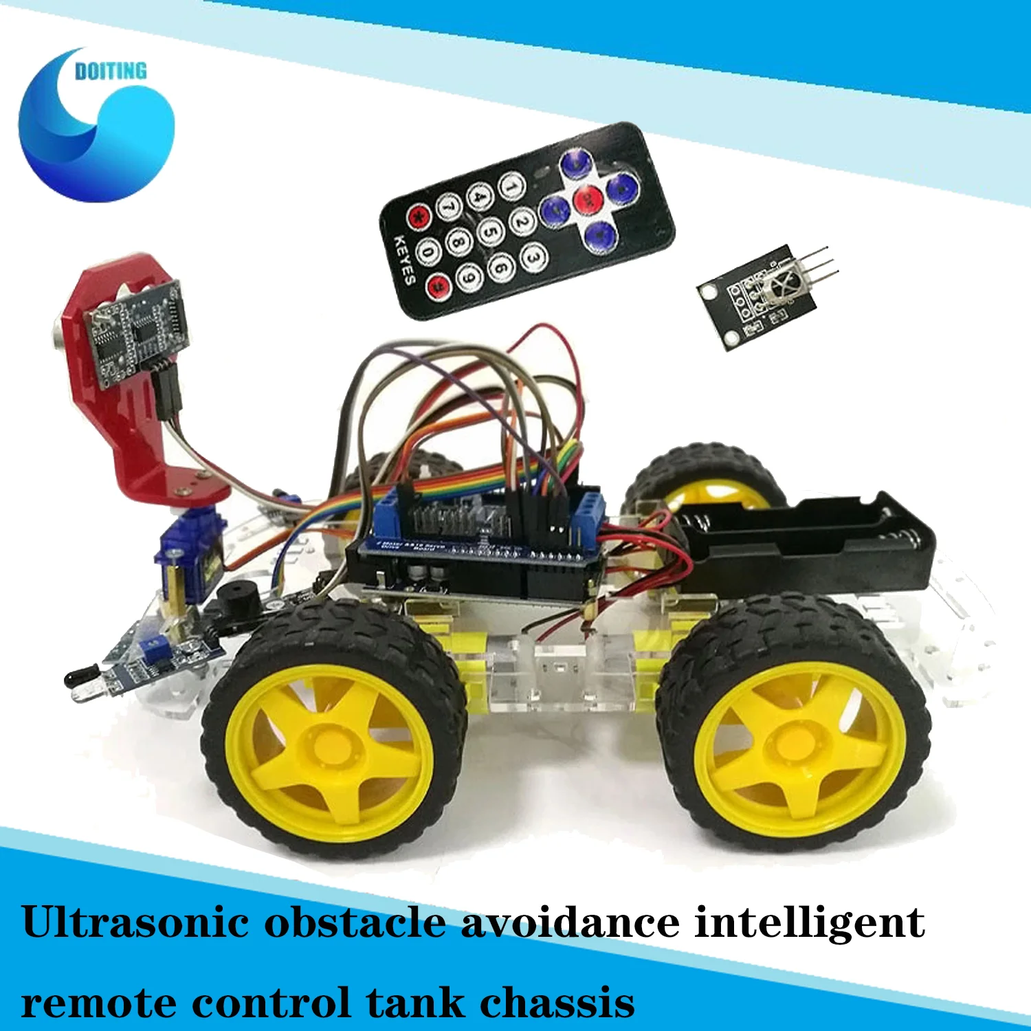 

IR Control Tracking Obstacle Avoidance 4WD Robot Car Chassis Kit for Arduino with R3 Board+Motor Drive Shield Board DIY RC