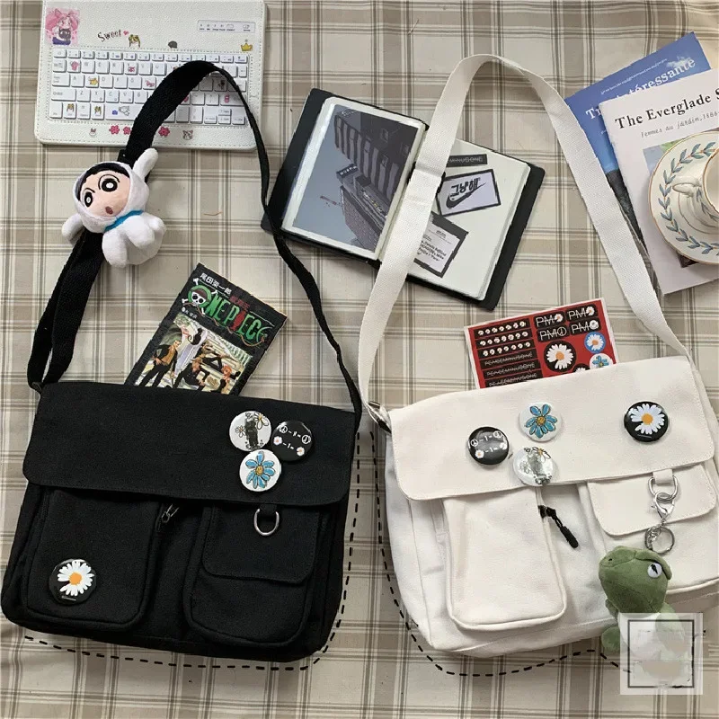 ЛЬНУ FXZLLQ Płócienna torba na ramię Kwiatowy wzór Styl preppy Miękka tekstura Wszechstronna damska z wewnętrznymi kies...