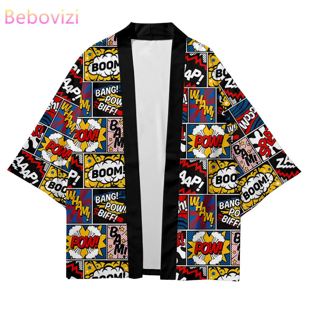 

Традиционное японское кимоно для женщин и мужчин, модная уличная одежда с принтом поп-элемента, пляжный кардиган, юката, повседневные хаори ...