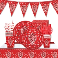 western cowboy theme disposable tableware design kid birthday party paper platecupnapkin strawtablecloth party supplies
