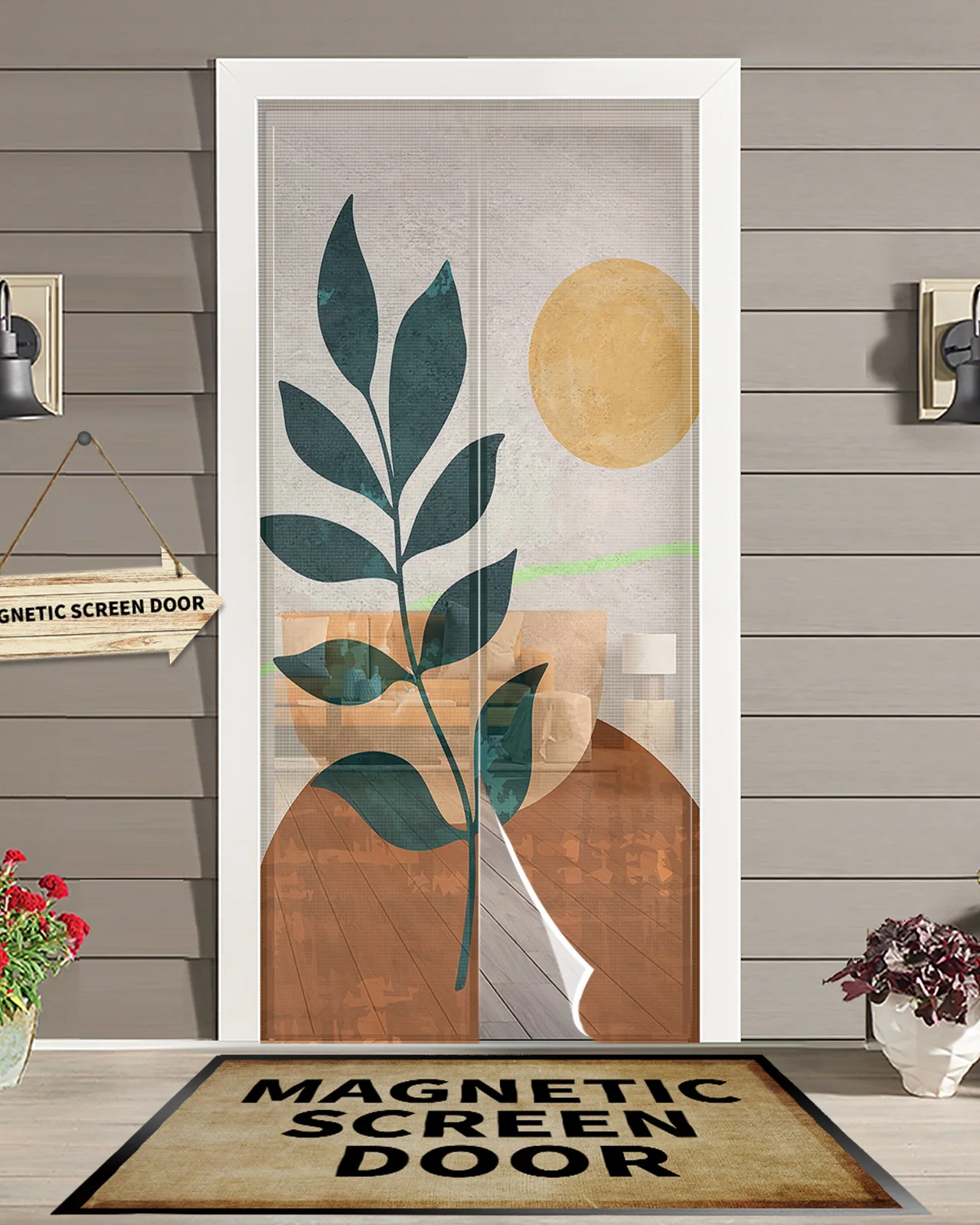 

Abstract Art Tropical Leaves Door Curtain Mosquito-proof Kitchen Magnetic Hanging Curtains Window Screen Gauze Door Curtain