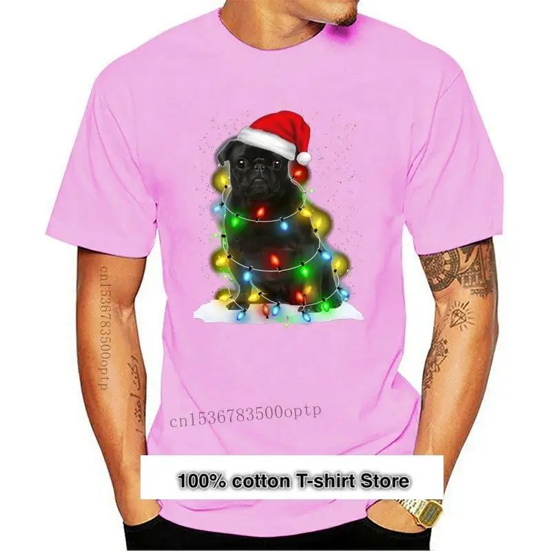 Фото Camiseta divertida para hombre y mujer, camiseta de moda, camiseta ligera de Navidad de собака, черный мопс №1