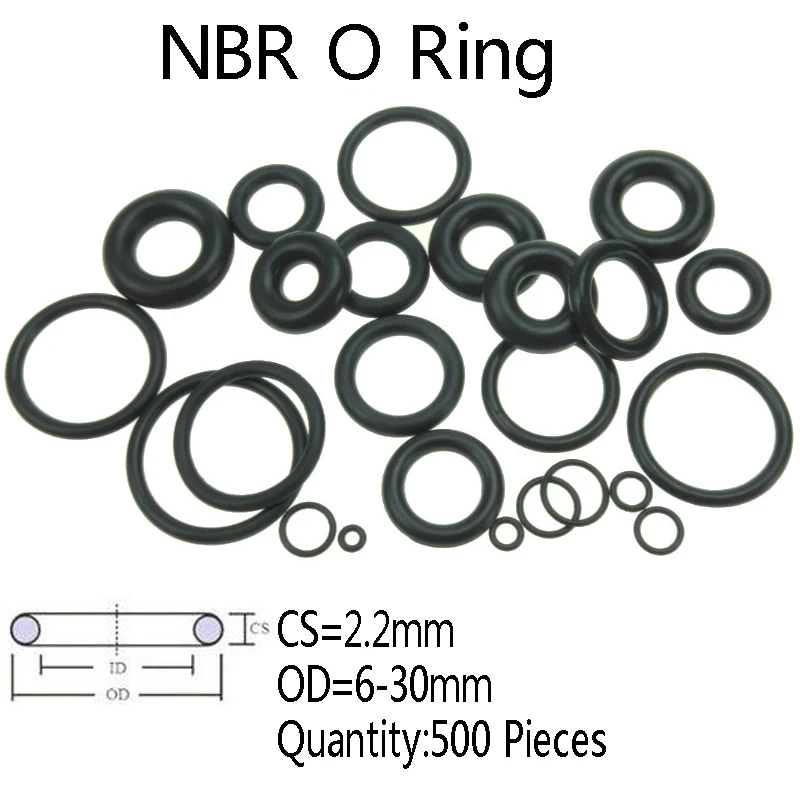 

500 Pieces CS 2.2mm NBR Rubber O Ring Automobile Black O-Ring Oil Sealing Gasket OD 6-30mm