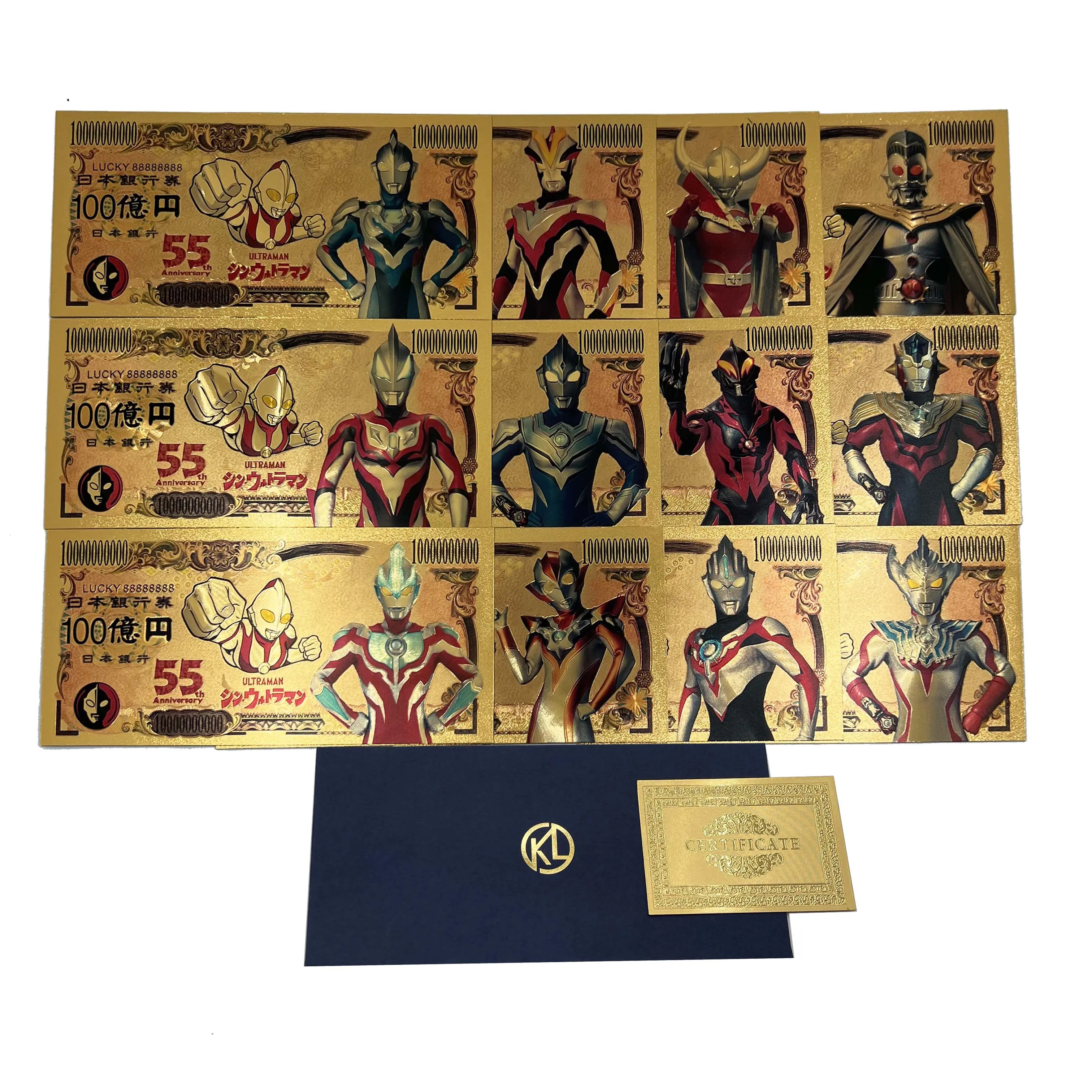 

Новинка 12 типов японских классических золотых банкнот из аниме Ultra-man hero Seven/Taro/Tiga/Dyna/Zoffy/Ace/Jack, игрушечные карты для подарка мальчику