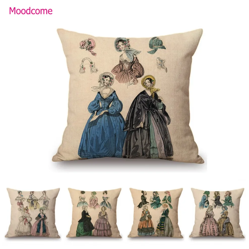 

19th Century Fashion Magazine Paper Fashion Wear Lady Woman Dress ACcessories Home Decor Art Pillow Case Linen Cushion Cover