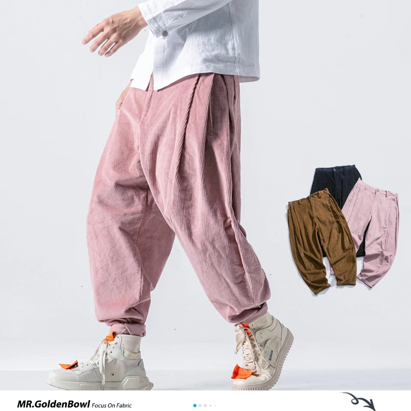 MRGB Men's Corduroy Harem Pants 2022 Fashion Spring Oversize Man Jogger Pants Mens Solid Black Sweatpants Men TechwearTrousers