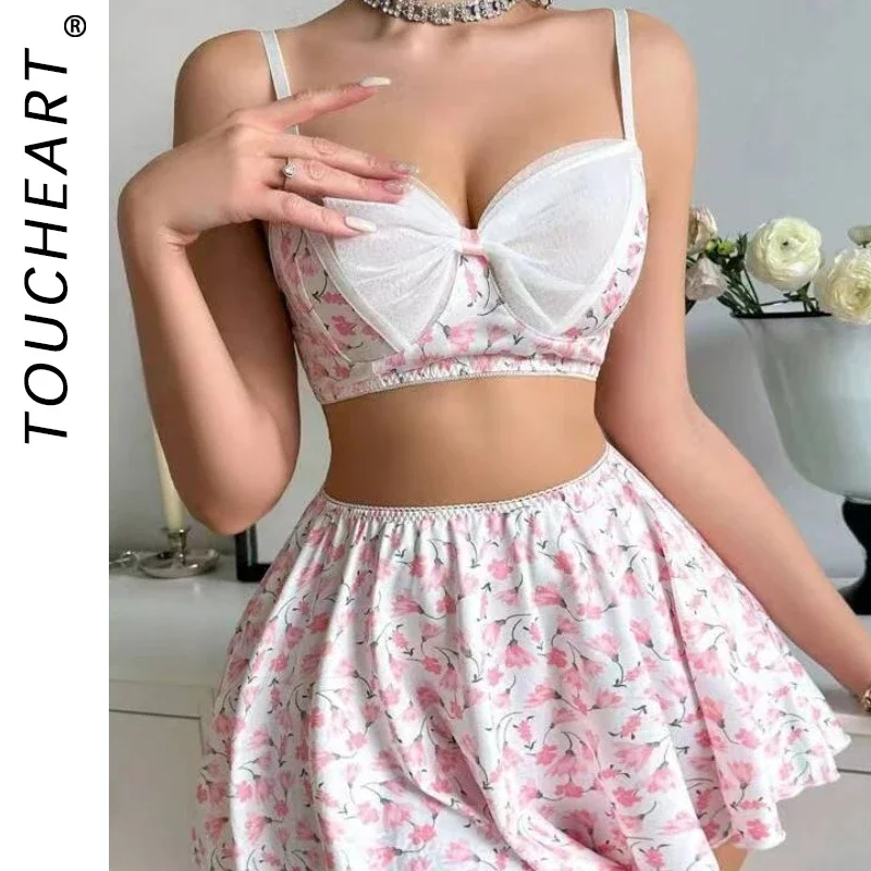 Toucheart комплект из 2 предметов сексуальный бюстгальтер с бантом дышащая юбка
