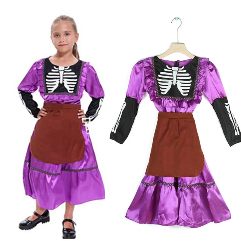 

Костюм для косплея Коко мама имелда для девочек платье со скелетом Фантазийная Вечеринка маскарадное платье на Хэллоуин для детей фиолетов...