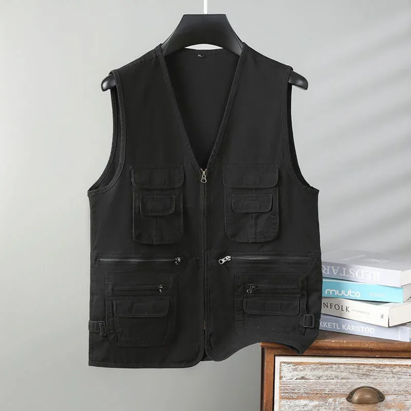 Hooded workwear vest men's and women's half length short clip plus size outdoor mountain style multi pocket functional ch