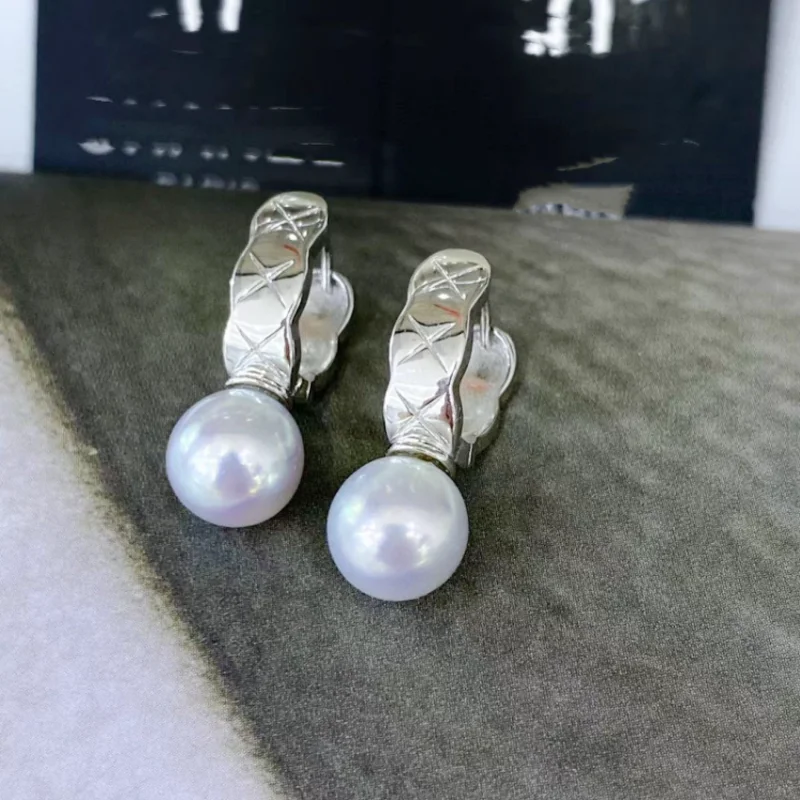 

MeiBaPJ DIY 925 серебряный пустой держатель 8-9 мм натуральный круглый жемчуг модные серьги-гвоздики изысканные свадебные украшения для женщин