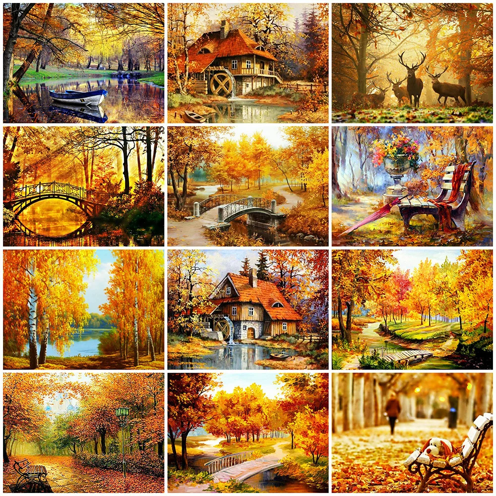 

Evershine Full Square Diamond Painting Tree 5D DIY Diamond Embroidery Landscape Autumn Rhinestone Art Home Decor