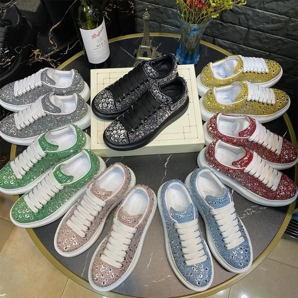 Versatile Casual Breathable Sneakers Men's and Women's Same Rhinestone Classic White Shoes Student Korean Style Clunky Sneakers