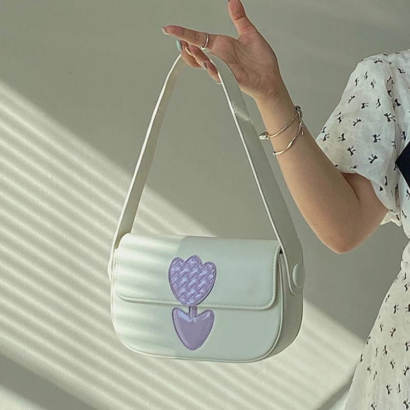 

Retro Tulip Flower Women's Underarm Bags Fashion Female Small Purse Shoulder Bag Portable Female Girls Armpit Bag Clutch Handbag