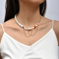 bohemia fashion imitation pearl mushroom chain splicing necklaces for women girls summer beach jewelry fashion simple necklaces