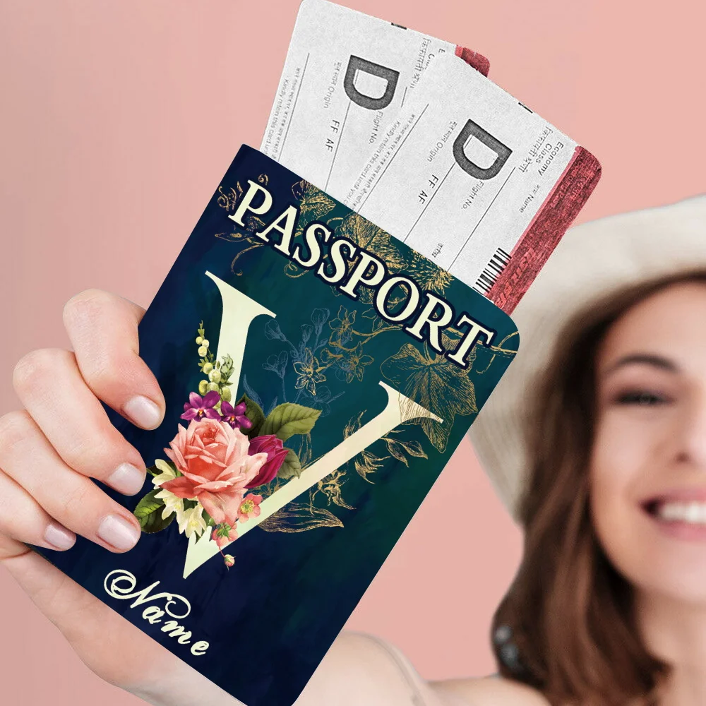 Passport Sleeve ID Cred-Card Business Card Holder Protector Cover Customize Any Name Passport Covers Pu Leather Waterproof Case