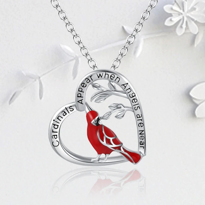 

Exquisite Heart Moon Shaped Pendant Cardinal Parrot Jewelry Red Necklace Shaped Bird Decor I Always With You Heart Cardinal