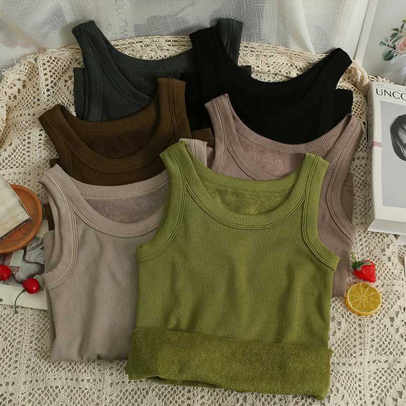 

Sleeveless Basic Tanks Camis For Women Autumn Winter O-Neck Thick Casual Femme Tops Woman Korean Fashion Keep Warm Tank Camisole