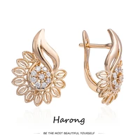 harong luxury gold color copper earrings inlaid crystal sunflower shape trendy jewelry stud earring decoration for women girls