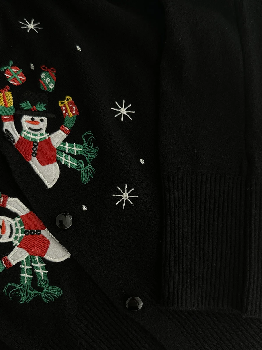 Рождественский женский вязаный кардиган с длинным рукавом и застежкой на