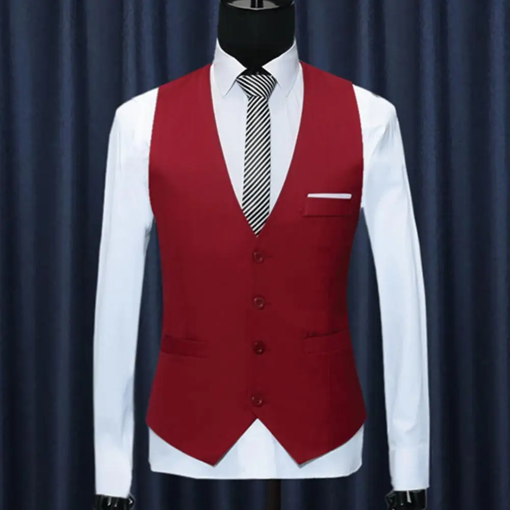 

men formal waistcoats dress suit vest slim Three button Polyester + Spandex vest men casual sleeveless British autumnn suit vest