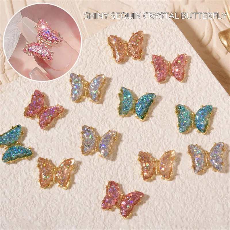 

4PCS Aurora Sequin Resin Butterfly Ice Transparent Crystal Rhinestone Sparkling Nail Diamond Ornament Nail Art Decorations
