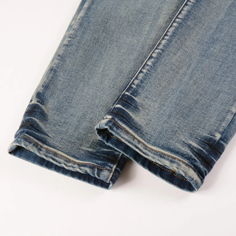 Streetwear Fashion Men Jeans Retro Blue Elastic Slim Fit Ripped Jeans Homme Patch Designer Brand Hip Hop Pants Men Hole Trousers