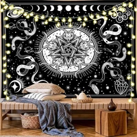 moon phase snake tapestry hippie wall hanging psychedelie starry sky baphomet tapestry aesthetic room decor background ceiling