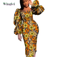 african dresses for women puff sleeve ankara print dashiki dress lady party evening gowns elegant african women boubou wy774