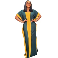 contrast color one size african dress muslim long dress fashion womens v neck loose casual robe arabian clothing summer 2022