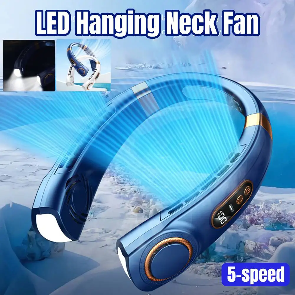 

Portable Neck Fan USB Rechargeable Leafless Mini Electric Fan w/ LED Lights LED Digital Display Air Conditioners Air Cooling Fan