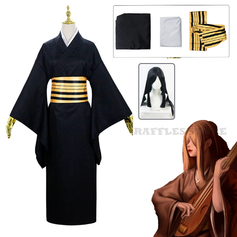 

Nakime Cosplay Kimono Costume Wig Anime Demon Slayer Costume Kimetsu No Yaiba Suit Uniform Halloween Black Cosplay Suit