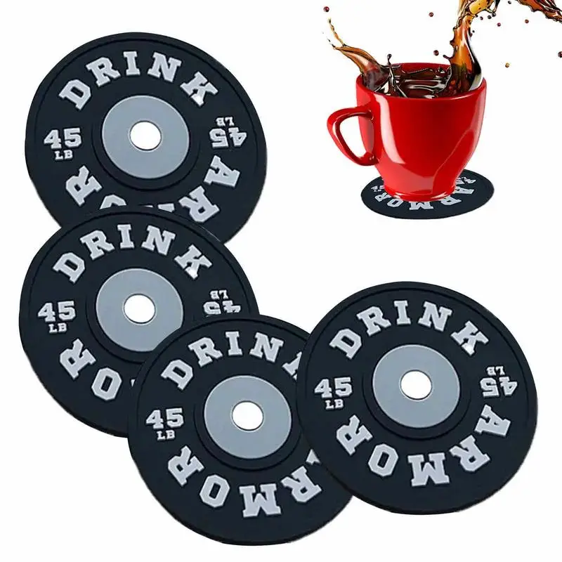 

Fun Weight Plates Coaster 4pcs Silicone Table Coasters Food Grade BPA Free Round Coasters For Dining Table Kitchen Milk Cup