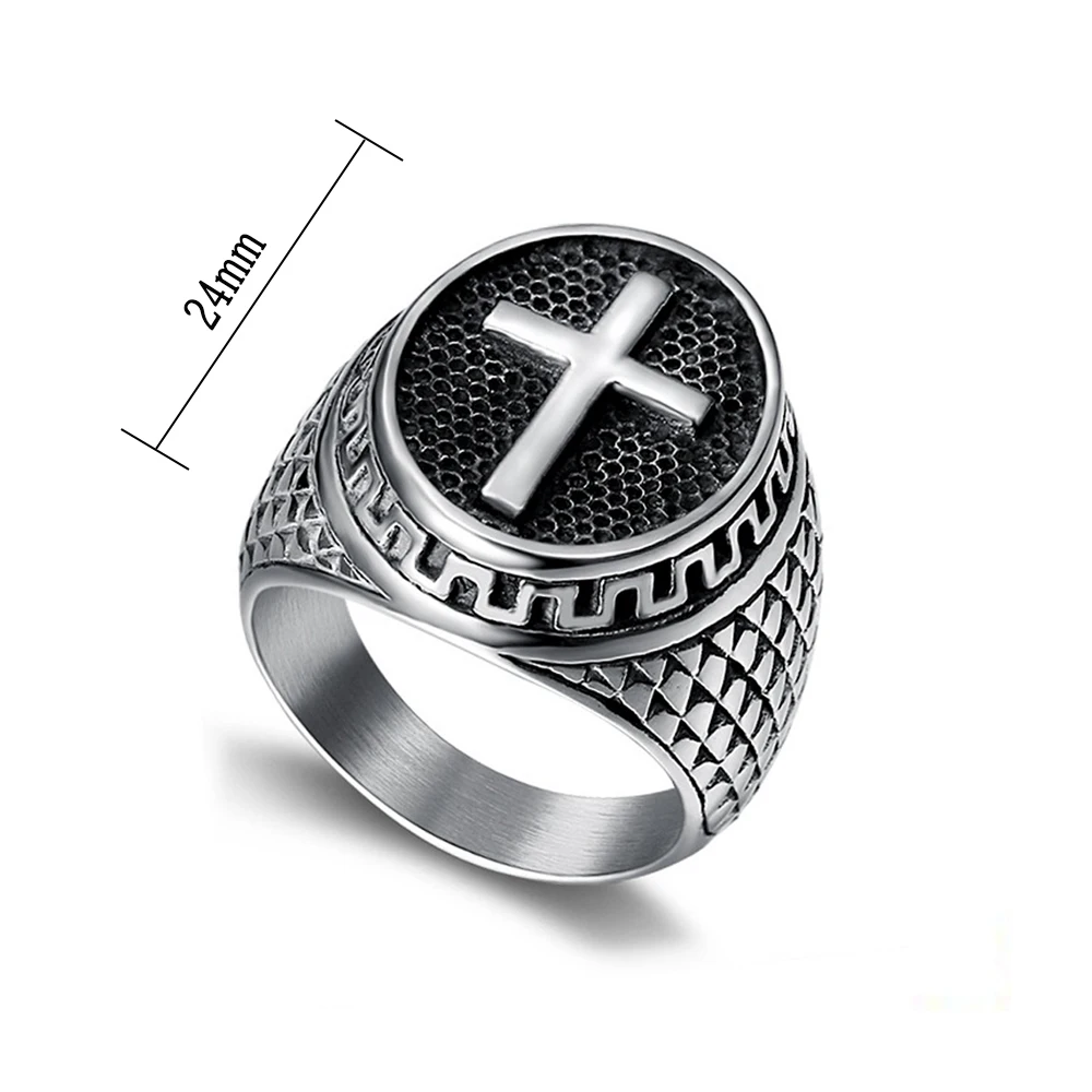 Классическое мужское кольцо из нержавеющей стали с крестом в стиле панк