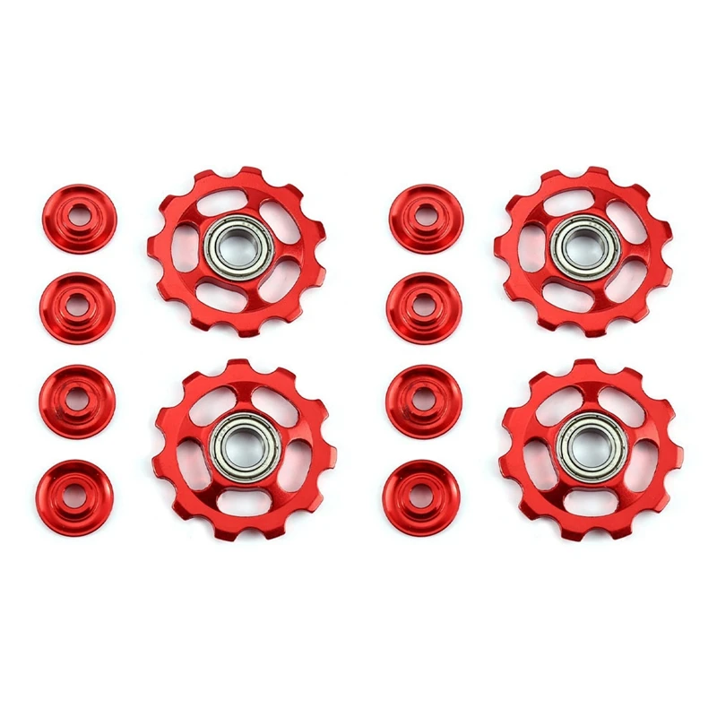 

4X 11T велосипед Сверхлегкий Алюминиевый сплав наружный подшипник колесный Задний переключатель Шкивы для велосипеда-красный
